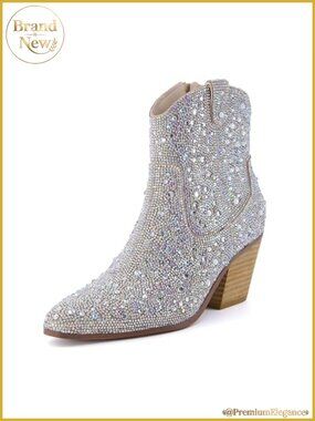 Rhinestone Western Ankle Boots Memory Foam Cowboy Booties